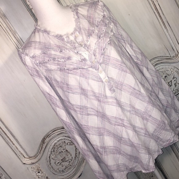William Rast Lavender Plaid on White Soft Popover Button Down Long Sleeve Top - Picture 2 of 9